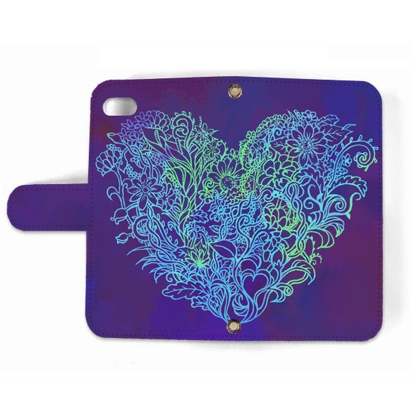 【送料無料】Blooming Love ブルー 手帳型スマホケース