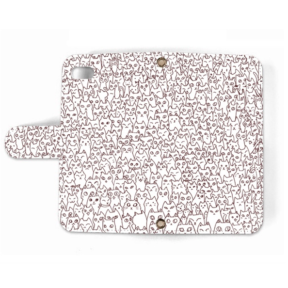 【送料無料】にゃんこ大集合ホワイト×ブラウン 手帳型スマホケース