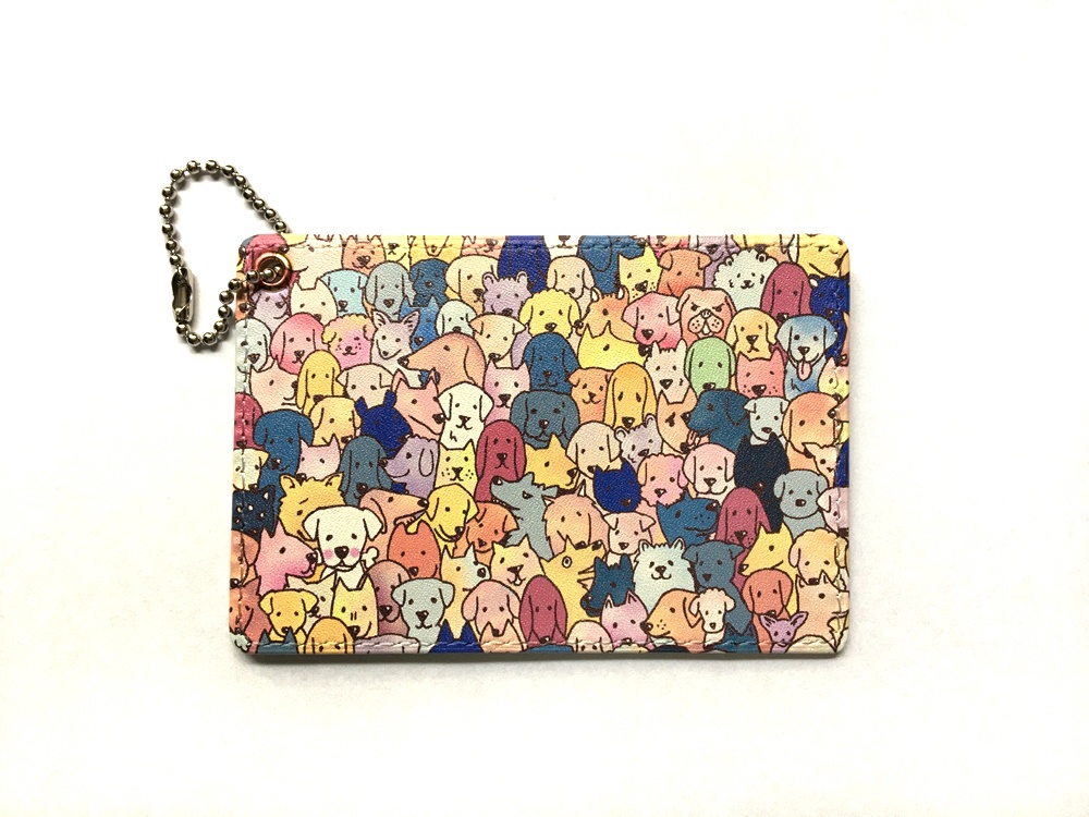 【即発送・送料無料】パスケース わんこ大集合(ハトメにボールチェーンタイプ・キャメル)