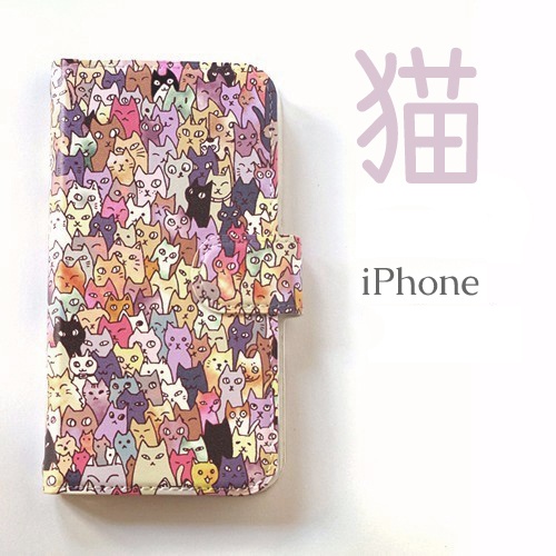 【送料無料】にゃんこ大集合 手帳型iPhoneケース