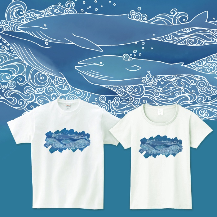 【送料無料】メンズ・レディースサイズ有★くじらTシャツ