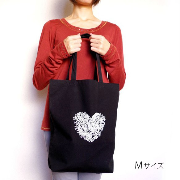 【送料無料】Blooming Love 黒トートバッグ