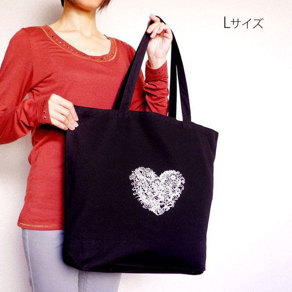 【送料無料】Blooming Love 黒トートバッグ