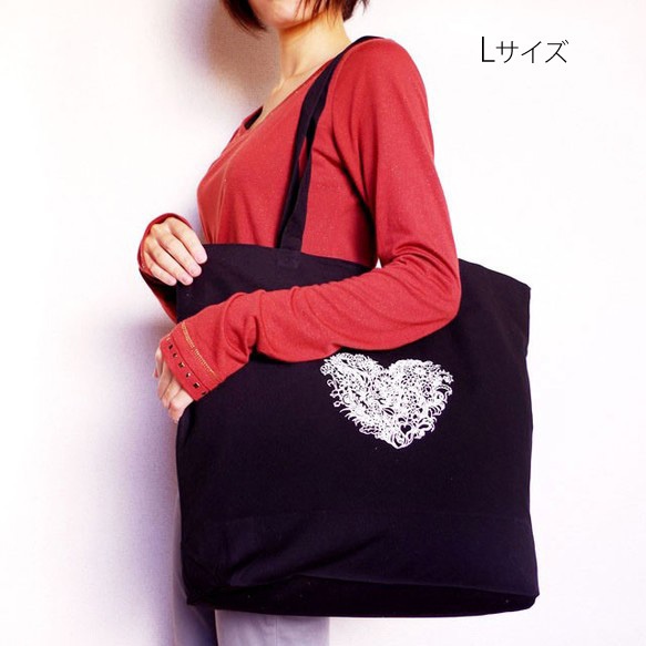 【送料無料】Blooming Love 黒トートバッグ