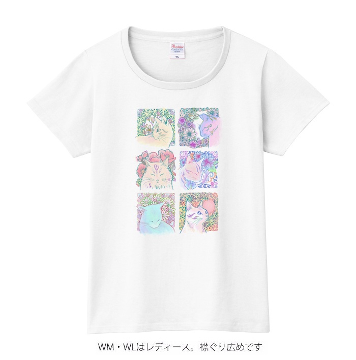 【送料無料】メンズ・レディースサイズ有★淡い花猫 Tシャツ