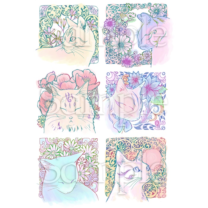 【送料無料】メンズ・レディースサイズ有★淡い花猫 Tシャツ