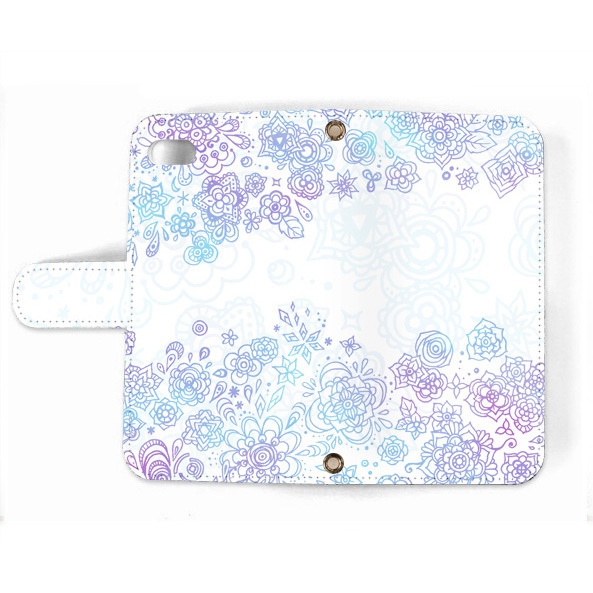 【送料無料】ゼンタングルフラワー紅碧 手帳型スマホケース