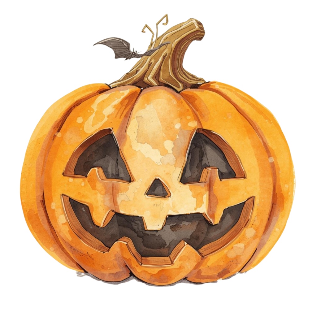 水彩風アンティークオレンジの可愛いハロウィンクリップアートセット【PNG背景透過素材】