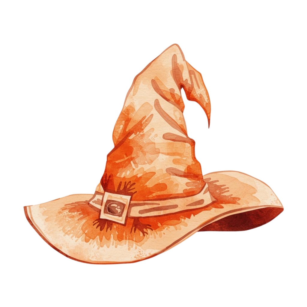 水彩風アンティークオレンジの可愛いハロウィンクリップアートセット【PNG背景透過素材】