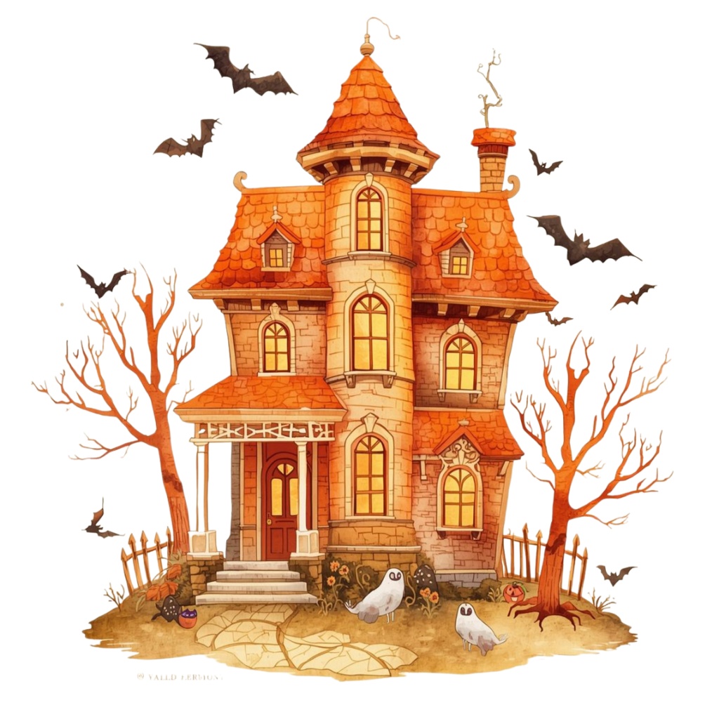 水彩風アンティークオレンジの可愛いハロウィンクリップアートセット【PNG背景透過素材】