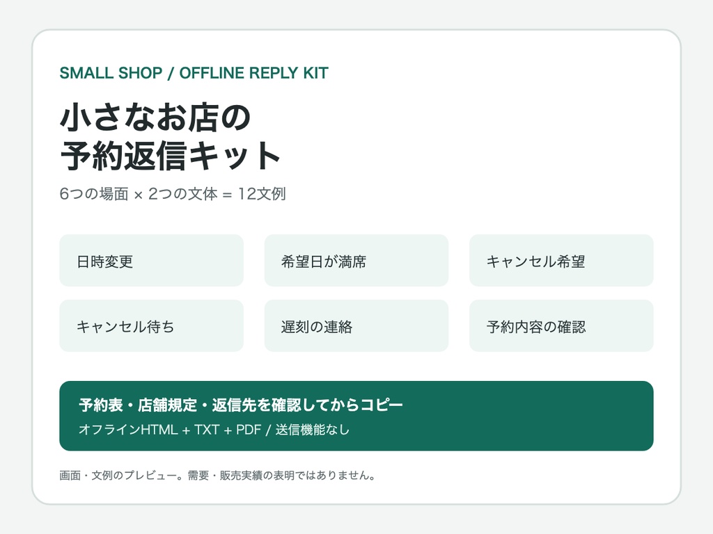 小さなお店の予約返信キット｜6場面・12文例