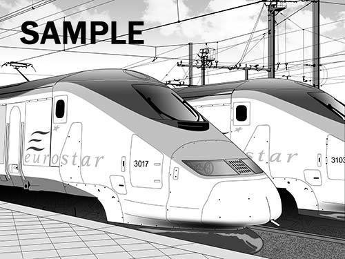 マンガ素材(イギリス 高速鉄道 電車 ロードスター 背景)