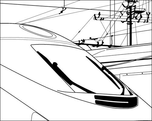 マンガ素材(イギリス 高速鉄道 電車 ロードスター 背景)