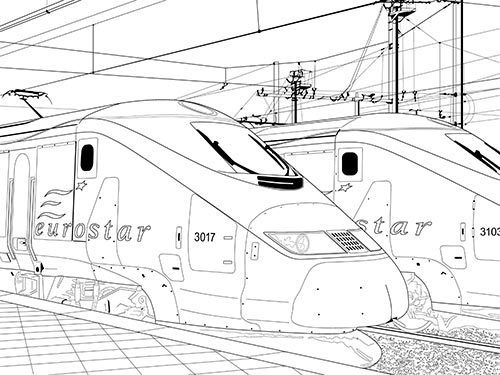 マンガ素材(イギリス 高速鉄道 電車 ロードスター 背景)