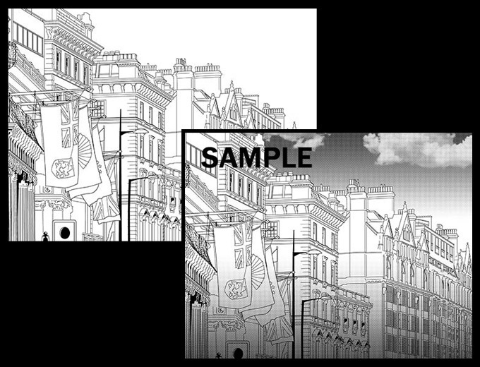 マンガ背景素材(イギリス ロンドン 高級住宅街)A-001