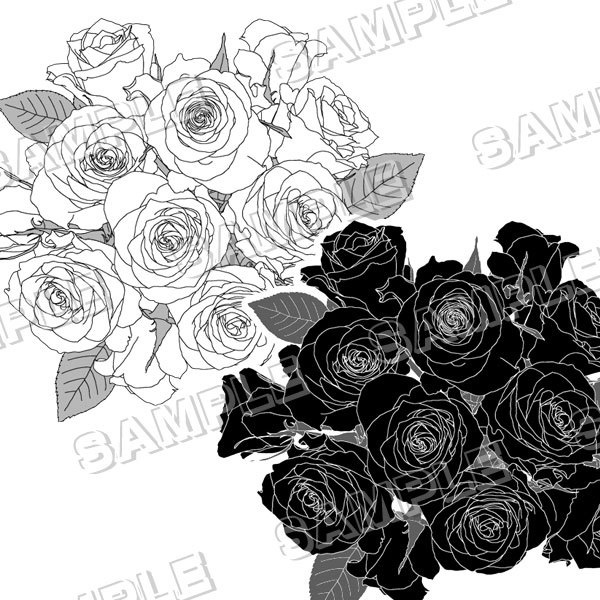 マンガ素材(バラ 薔薇 ローズ 花束 ブーケ アレンジ アレンジメント 花 結婚 ガーデン 背景)