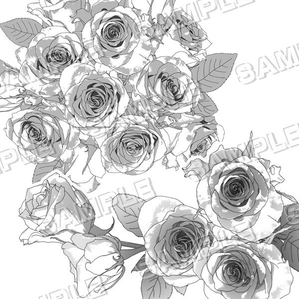 マンガ素材(バラ 薔薇 ローズ 花束 ブーケ アレンジ アレンジメント 花 結婚 ガーデン 背景)