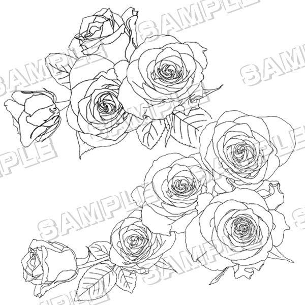 マンガ素材(バラ 薔薇 ローズ 花束 ブーケ アレンジ アレンジメント 花 結婚 ガーデン 背景)