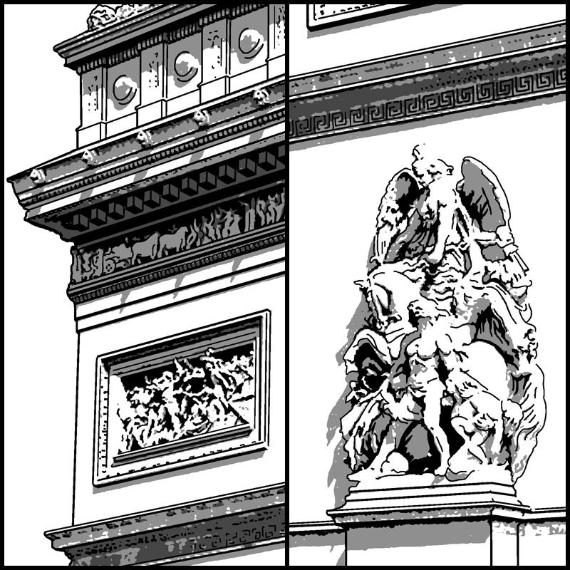 マンガ背景素材(エトワール凱旋門 フランス パリ)