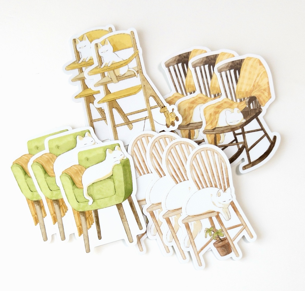 【台紙付き】ネコとイス ステッカー