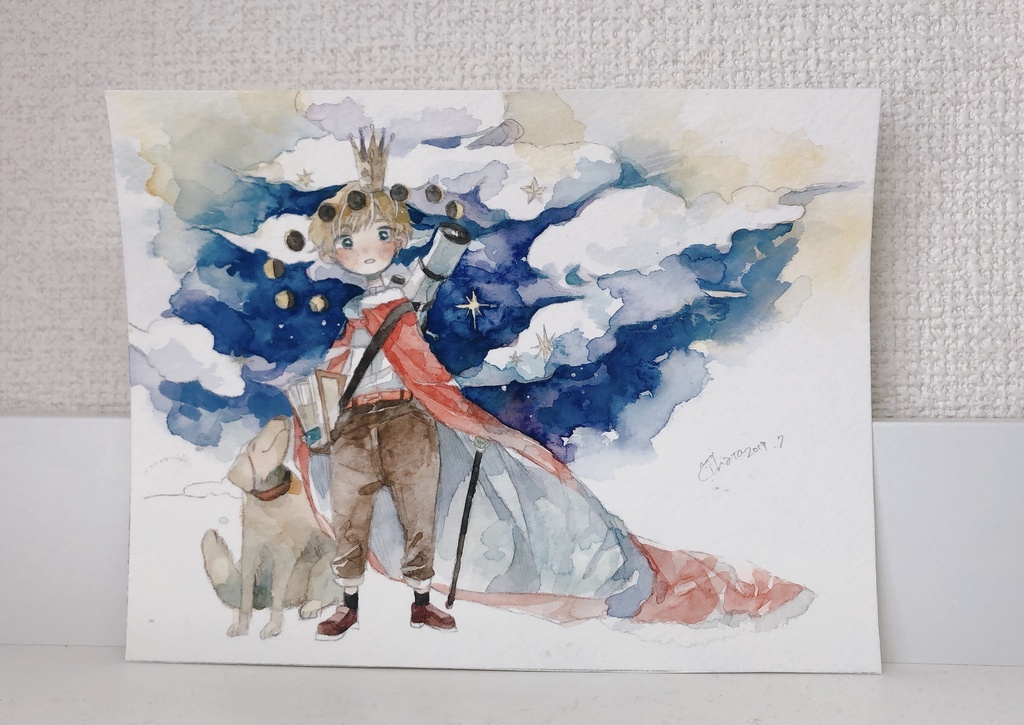 2Lサイズ原画「僕と星と犬」