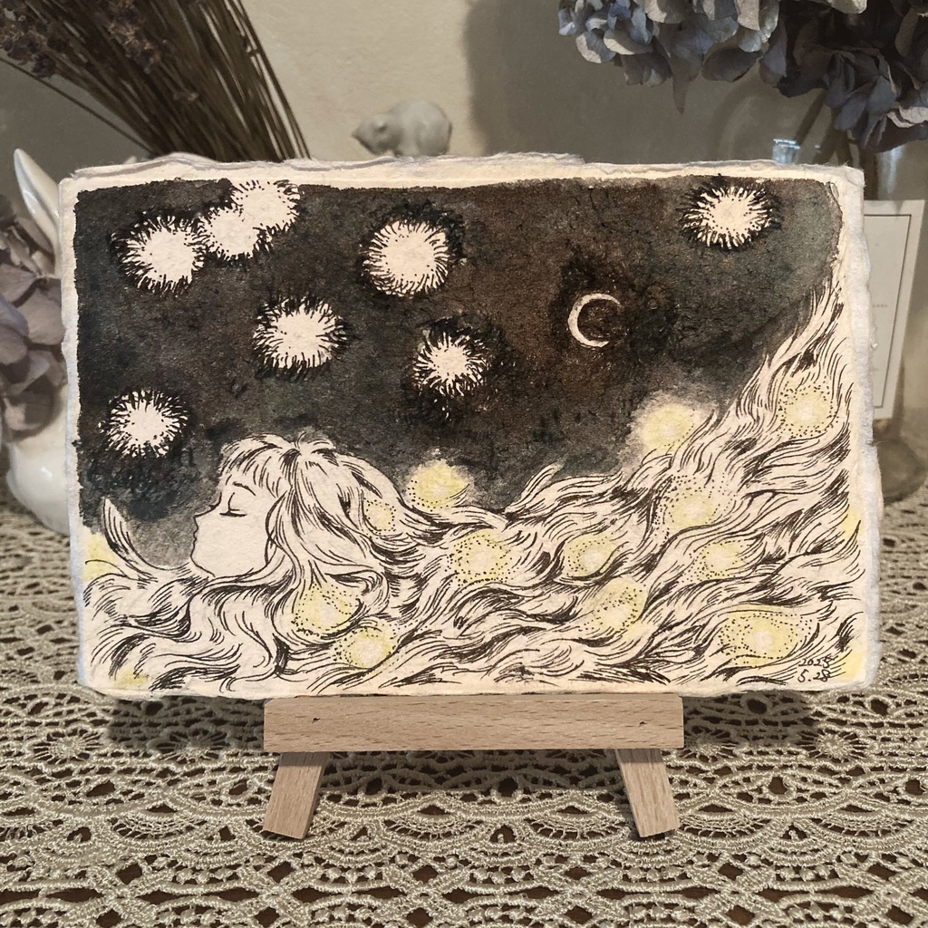 ペン画 ｰ蛍と夢の夜間飛行ｰ