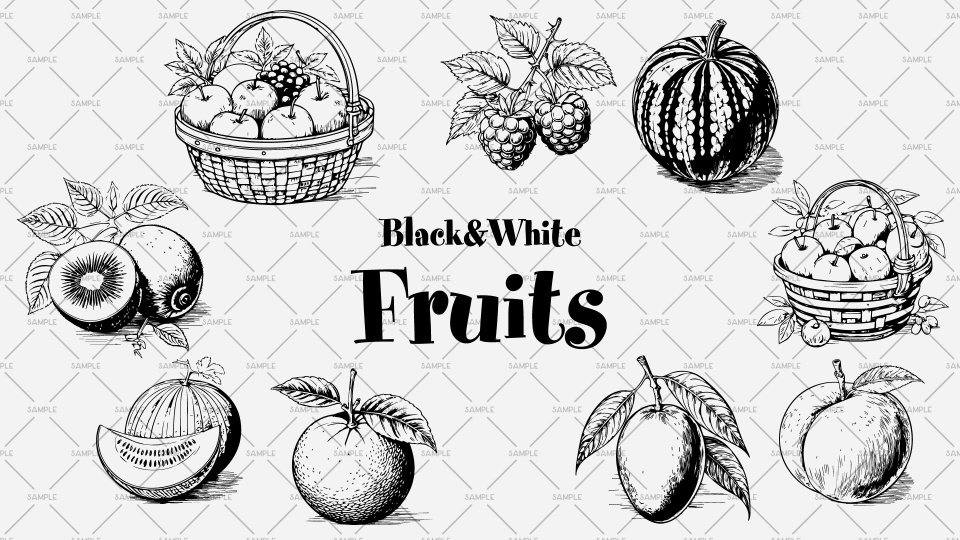 【イラスト素材】ペン画タッチ風果物素材集2