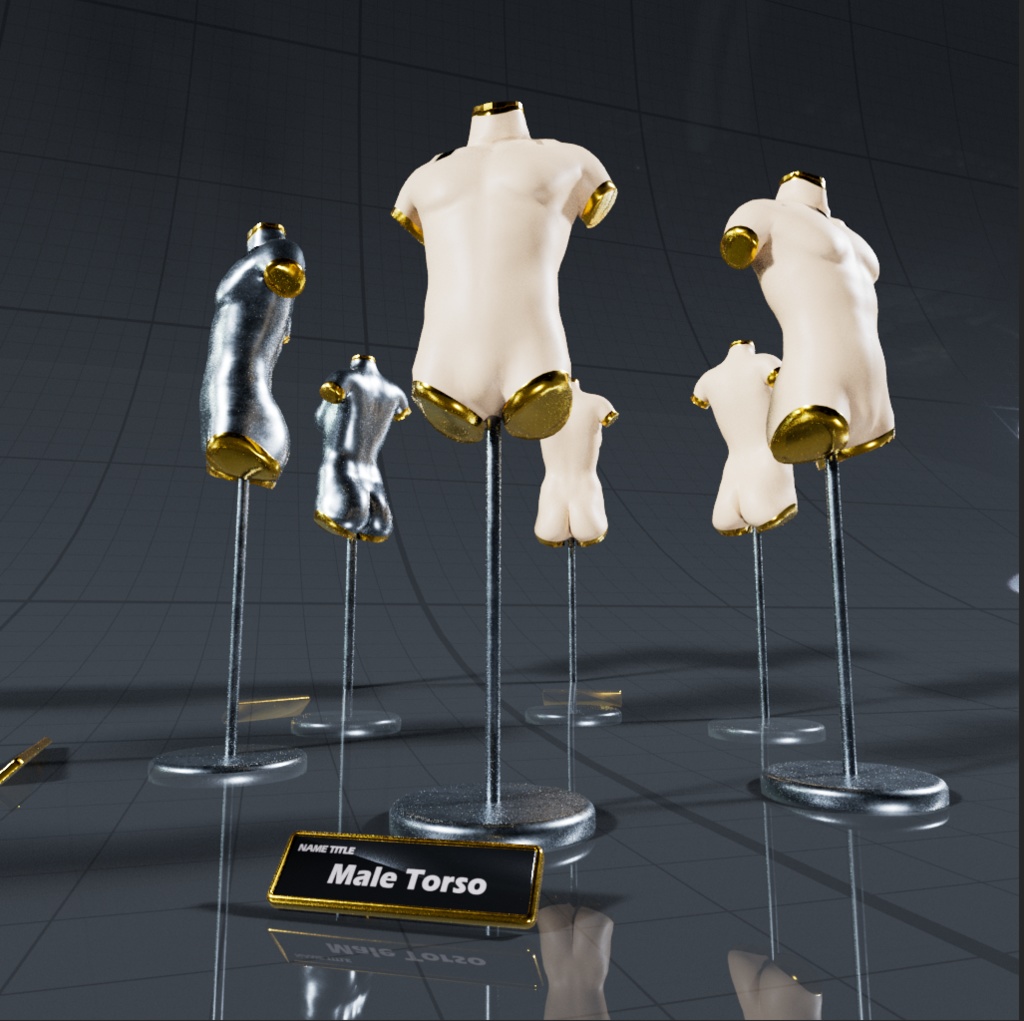 MarvelousDesigner用 男性トルソー マネキン フルパック