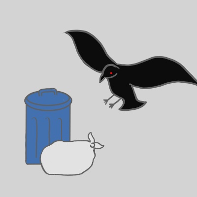 赤目のカラスがゴミを漁ってるアイコン