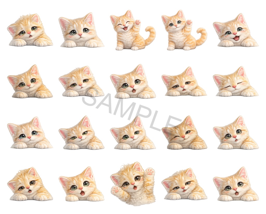 【高解像度】子猫ステッカー素材 透過PNG40枚(2048/4096