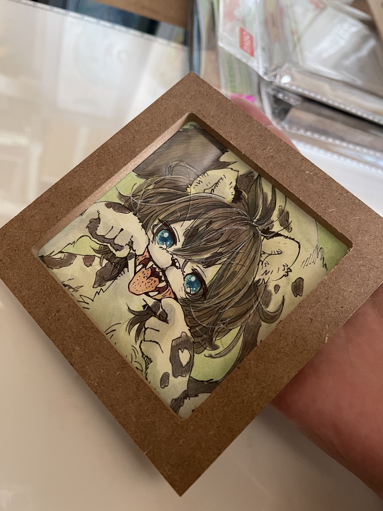 『イーッ!』オリジナルゆきひょうの女の子のイラスト フォトフレーム入り