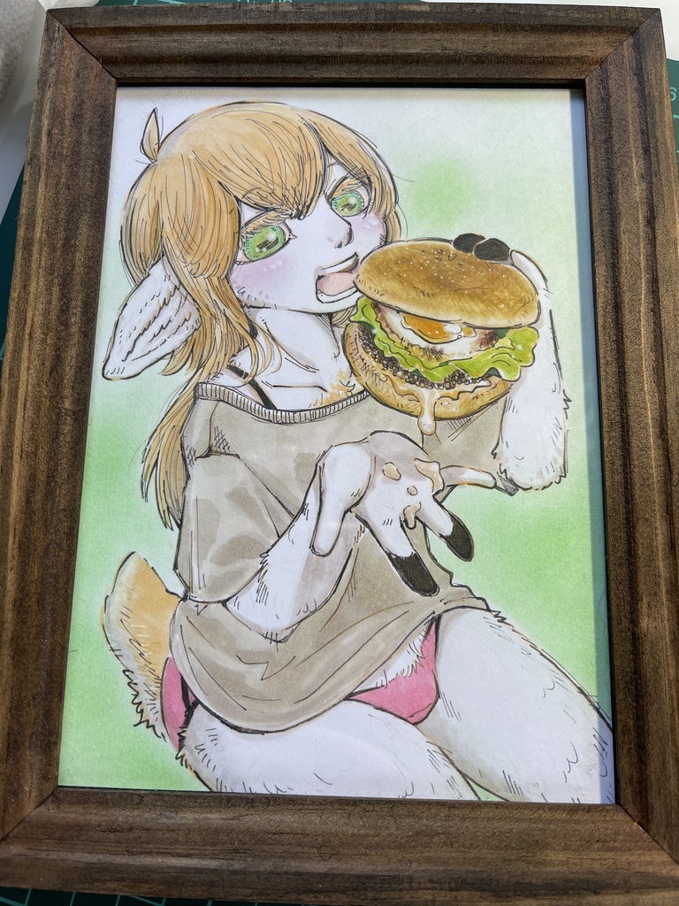 『hamburger』 フォトフレーム入り原画 ひつじの女の子 ケモノ
