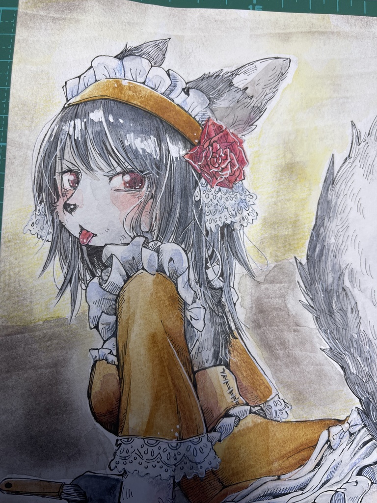 『なに、見てるんですかっ!』B5アナログイラスト ぎんぎつねのメイドさん