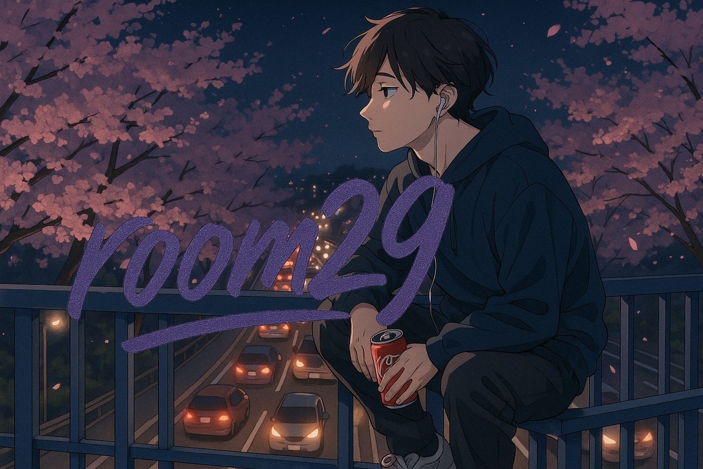 夜桜と少年（壁紙）