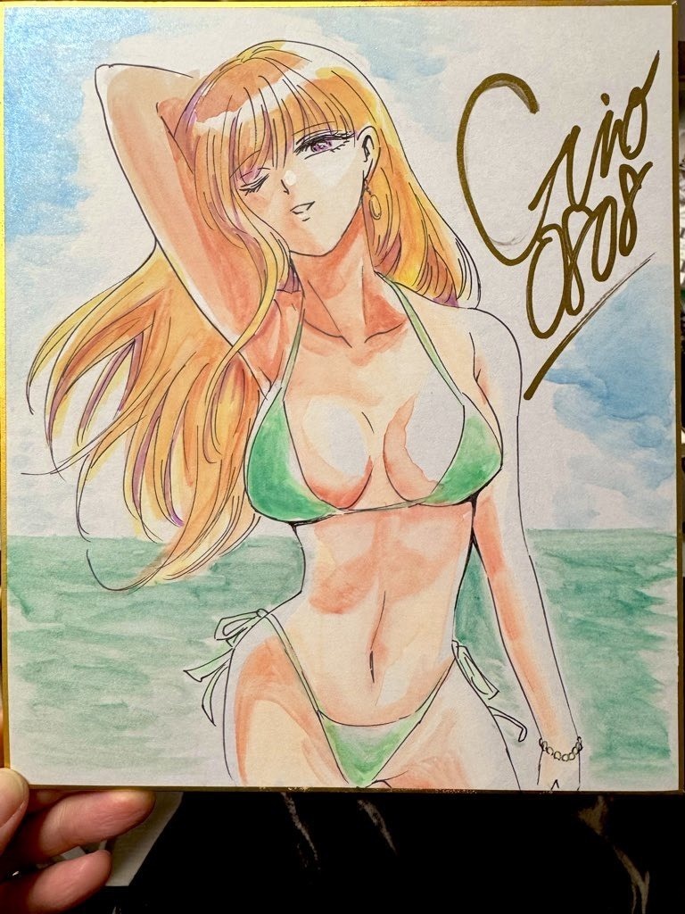 サイン色紙（中）「海と水着01」