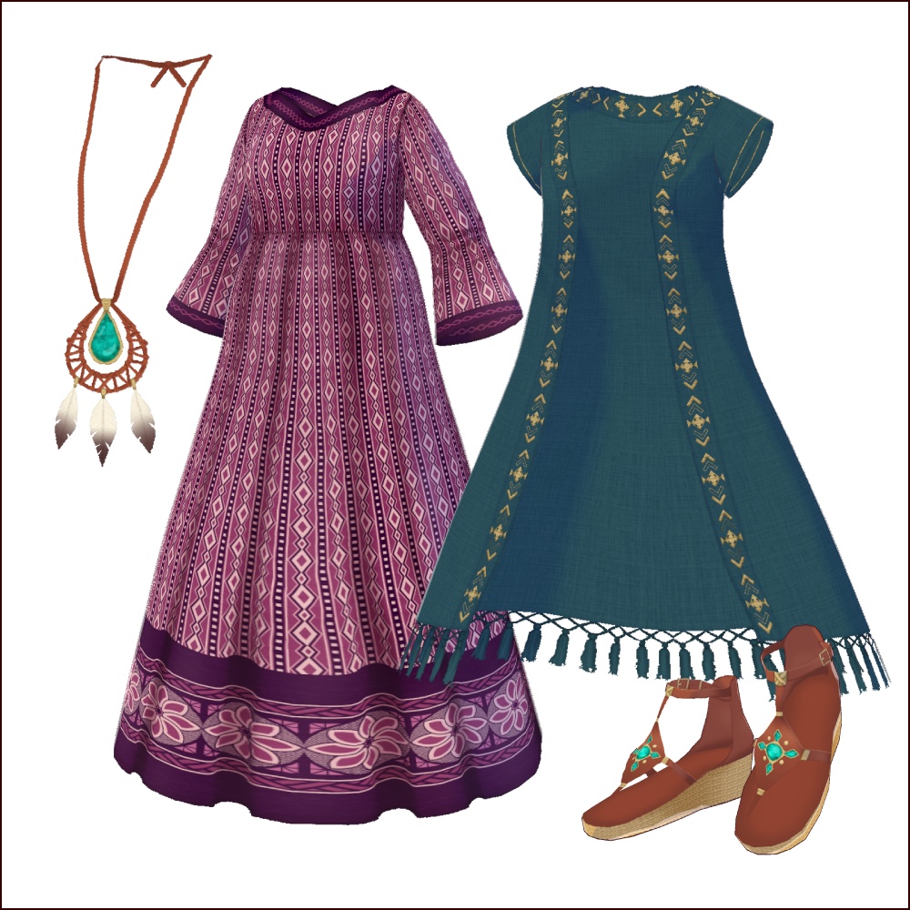 【#VRoid】エスニックワンピース/Ethnic style dress
