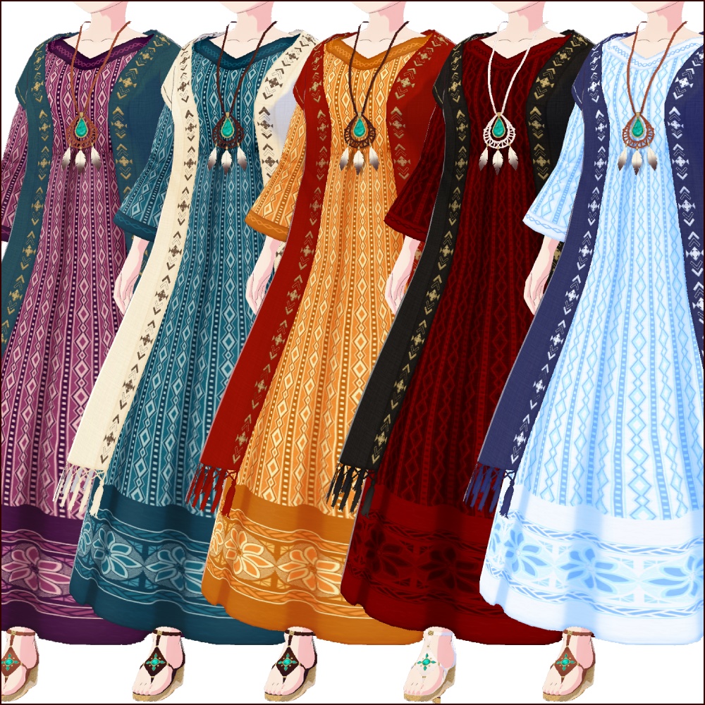 【#VRoid】エスニックワンピース/Ethnic style dress