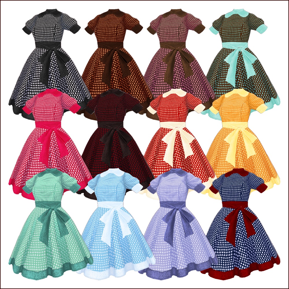 【#VRoid】ベロア×チェックワンピース/Velours×Checkered dress