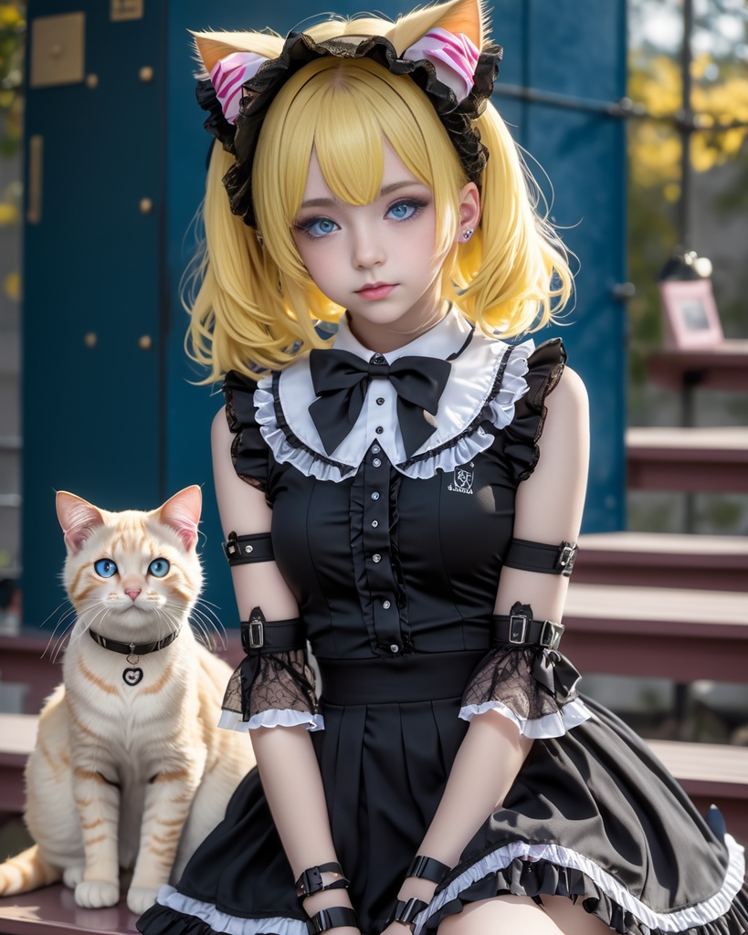 少女とねこ600枚 600 The Girl And Her Cat - AI Generated