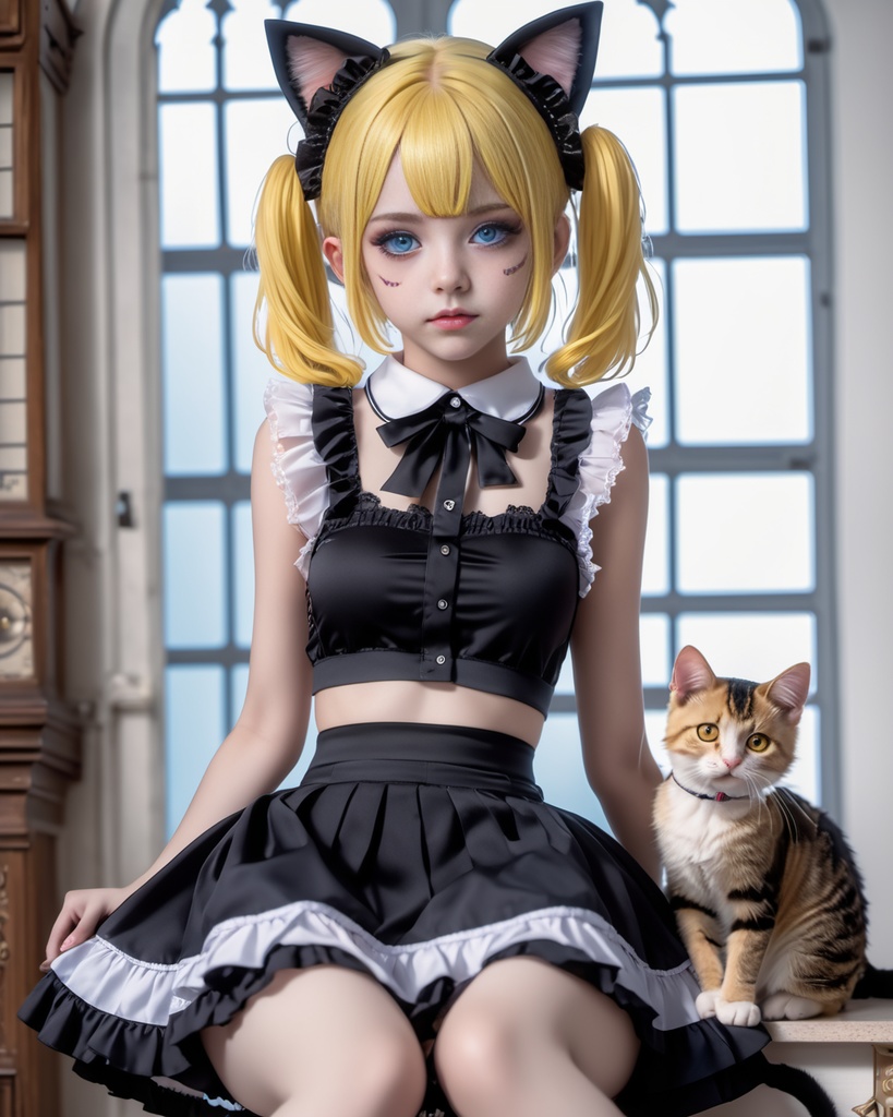 少女とねこ600枚 600 The Girl And Her Cat - AI Generated