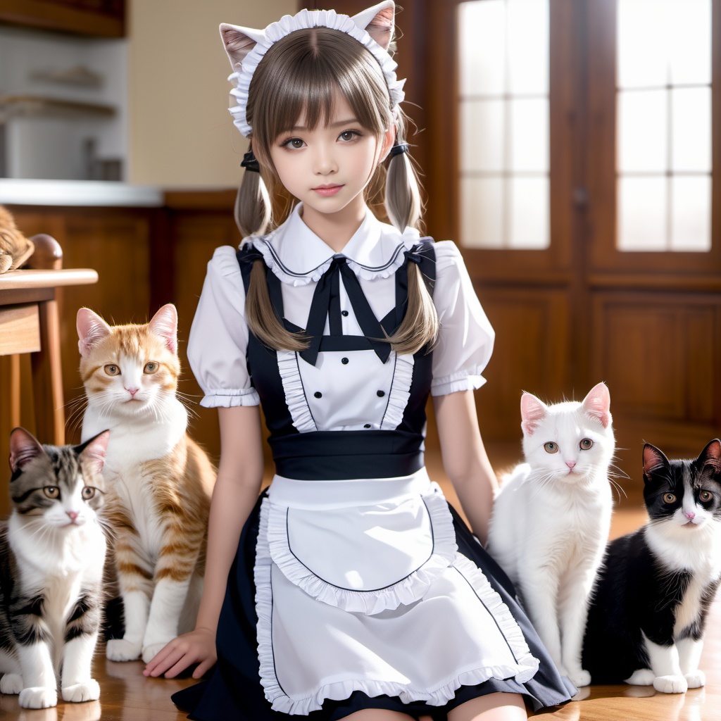 猫を飼うメイド 600枚 600 Maid of cats - AI Generated
