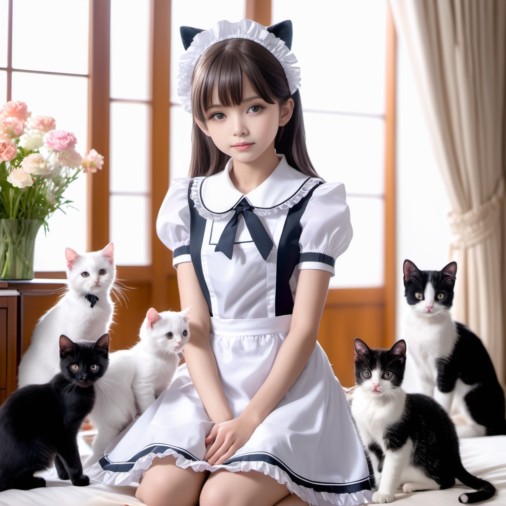 猫を飼うメイド 600枚 600 Maid of cats - AI Generated