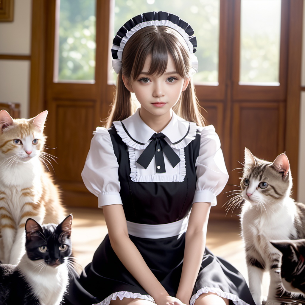猫を飼うメイド 600枚 600 Maid of cats - AI Generated