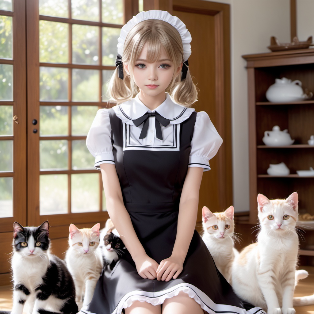 猫を飼うメイド 600枚 600 Maid of cats - AI Generated
