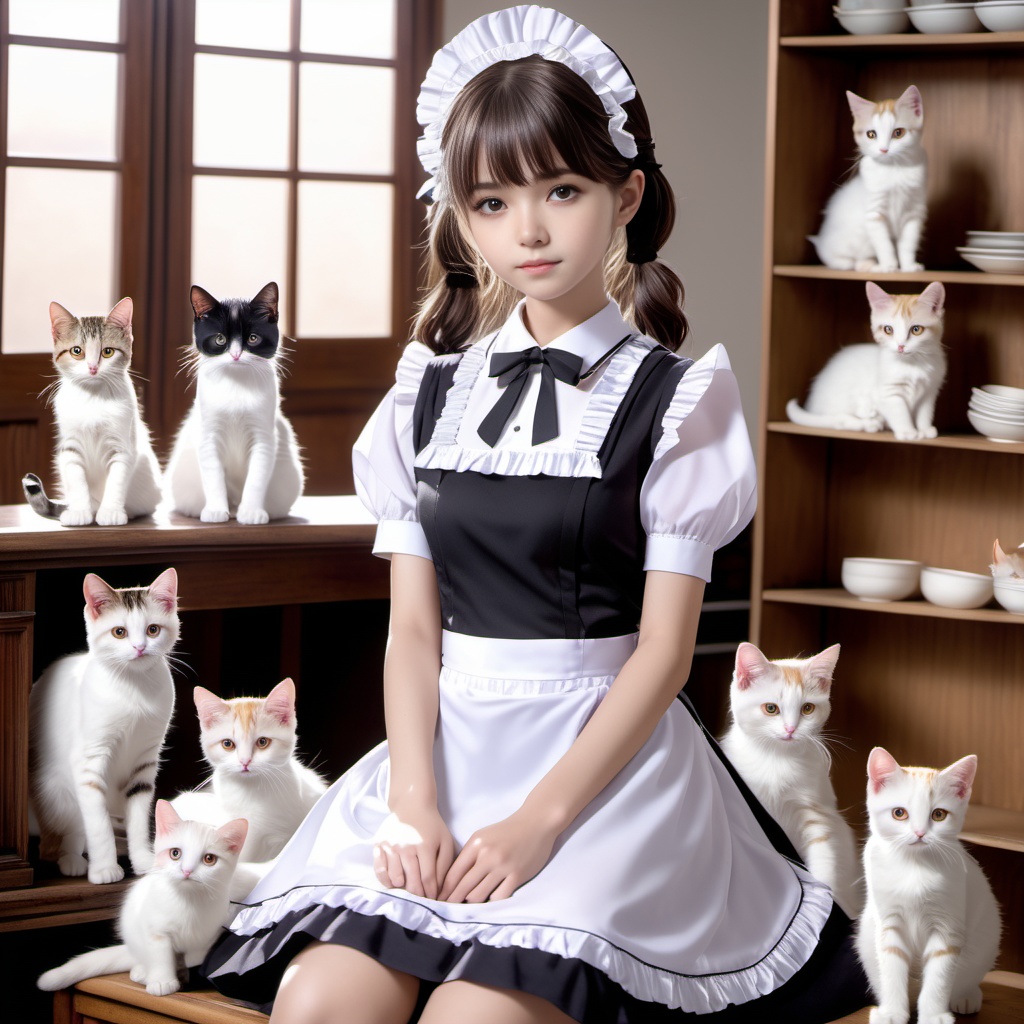 猫を飼うメイド 600枚 600 Maid of cats - AI Generated