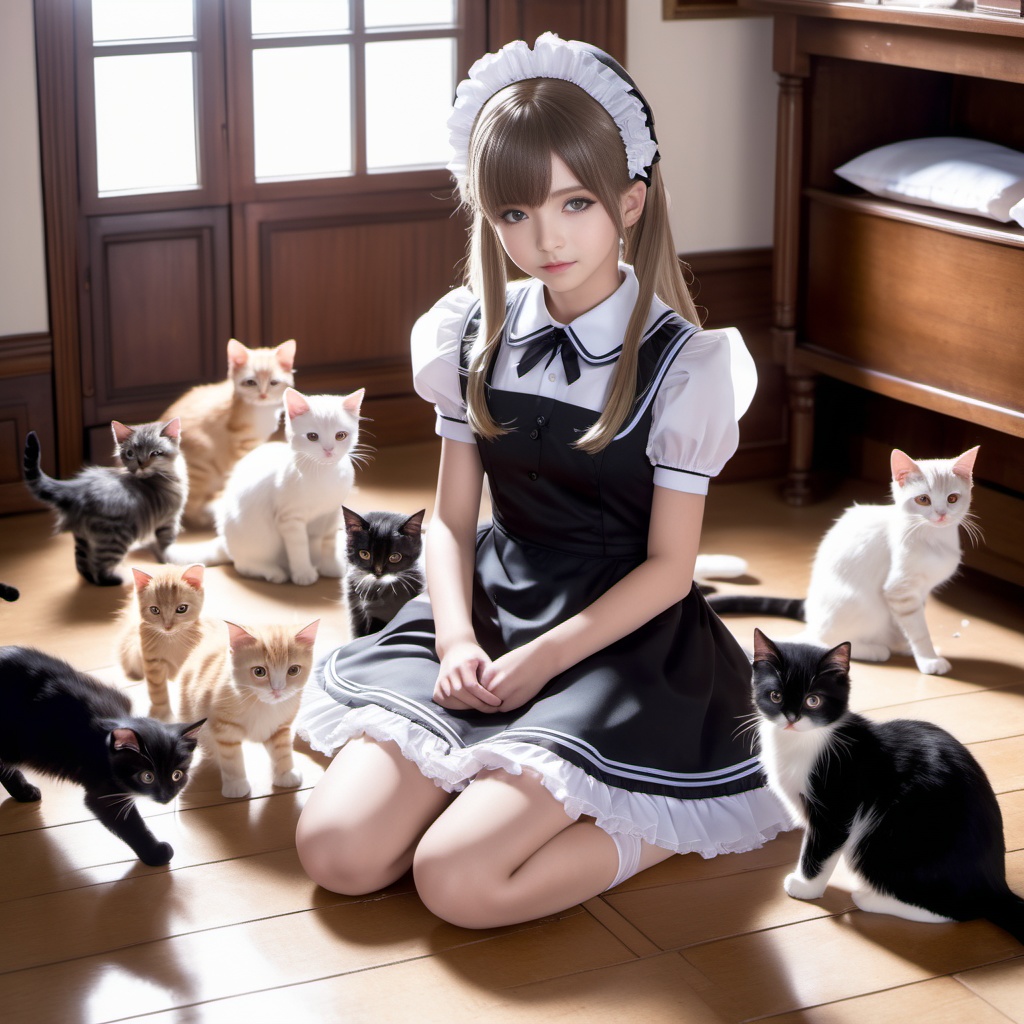 猫を飼うメイド 600枚 600 Maid of cats - AI Generated