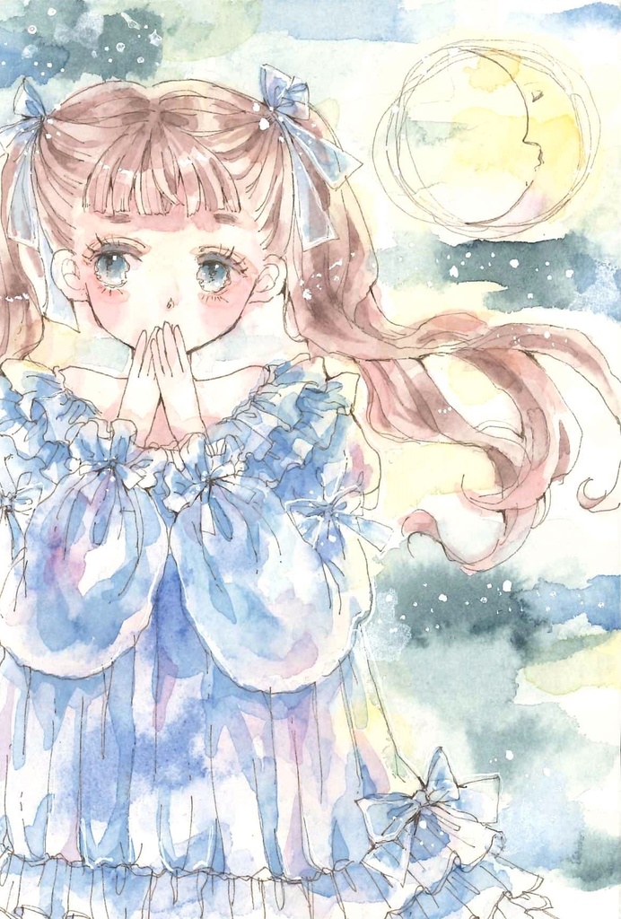 お月様と女の子原画