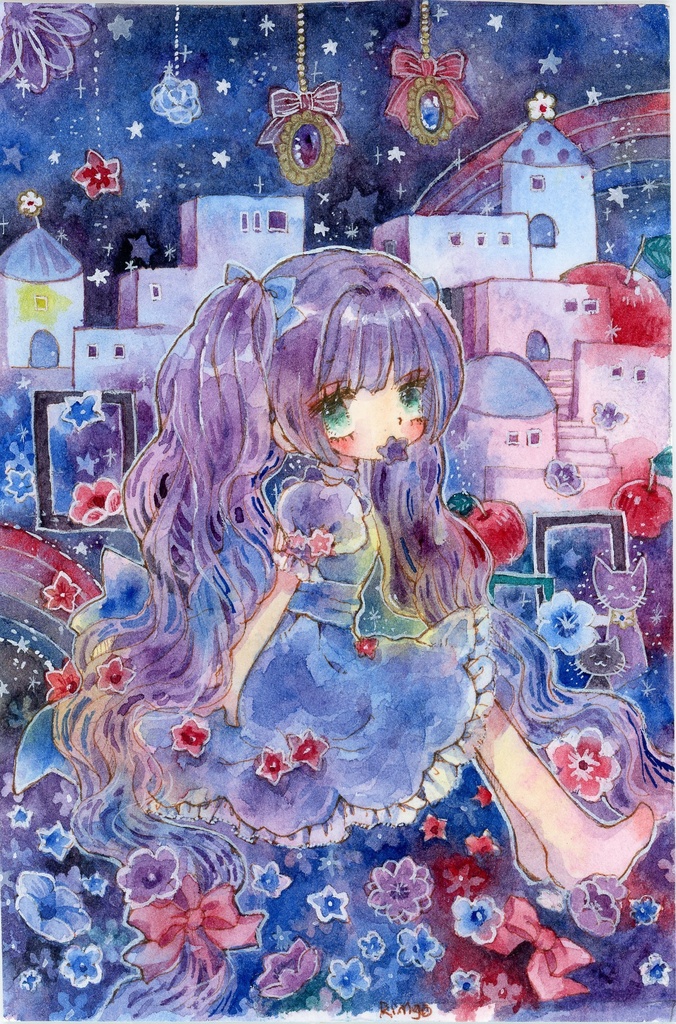 ポストカードサイズ原画むらさき脳①