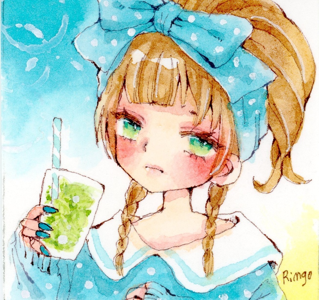 正方形ミニ原画みずたま（ターコイズ）