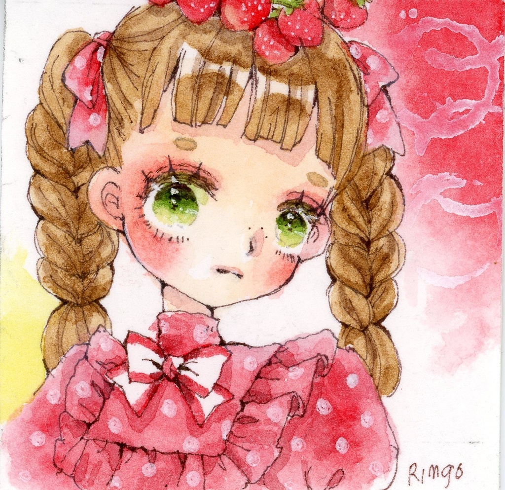正方形ミニ原画みずたま（赤）